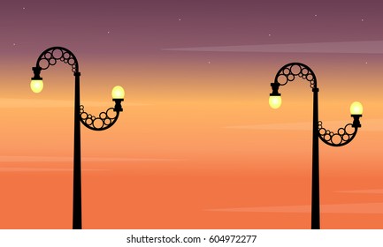At sunset street lamp landscape collection