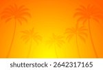 Sunset summer background, simple illustration banner of overlay silhouette coconut palm tress on a bright afternoon with empty space	