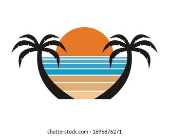 sunset summer beach design logo vector