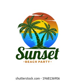 Sunset, Summer beach logo Design