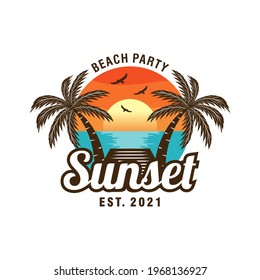 Sunset, Summer beach logo Design