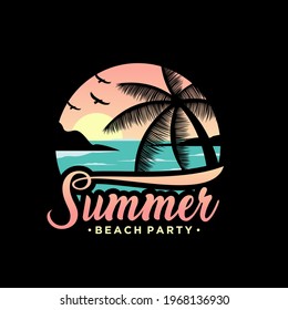 Sunset, Summer beach logo Design