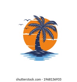 Sunset, Summer beach logo Design