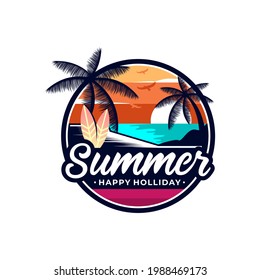 Sunset Summer Beach Logo Design Stock Vector (Royalty Free) 1988469173 ...