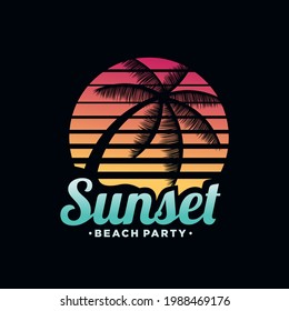 Sunset, Summer beach logo Design