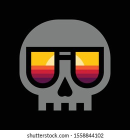 Sunset Summer Beach Skull Graphic Illustration Vector Art T-shirt Design