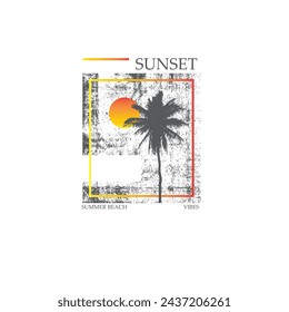 Sunset Summer Beach vibes palm tree poster design