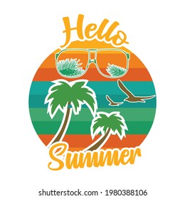 Sunset Summer day enjoy California t-shirt and apparel trendy design with palm trees vector illustration Global swatches.