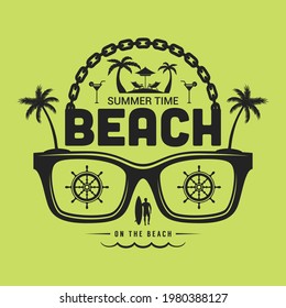 Sunset Summer day enjoy California t-shirt and apparel trendy design with palm trees vector illustration Global swatches.