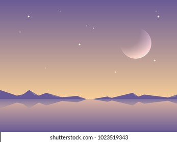 Sunset of summer landscape background, holiday vacation concept, design element template can be used for poster backdrop, brochure, leaflet, vector illustration