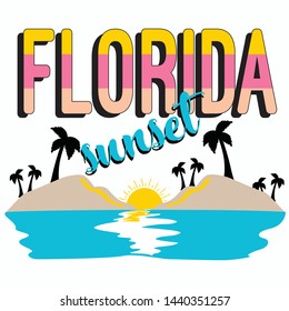 sunset summer palm sea colorful line text young tee illustration art vector