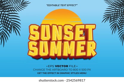 Sunset summer text effect editable vector 3d