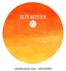 Sunset sun, fire colors watercolor vector circle shape. Red, orange, yellow gradient fill. Tropical sun silhouette. Rough edges.