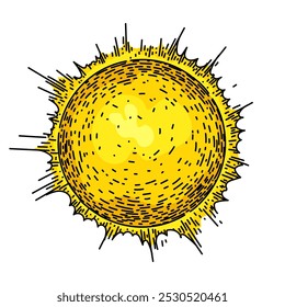 pôr do sol desenhado à mão. raios de sol, estrela de energia, heliosphere fotossíntese pôr do sol esboço do vetor do sol.