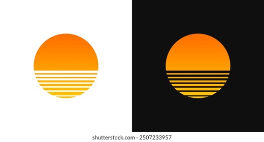 Sunset Sun icon logo vector. Sunrise sea orange circle isolated