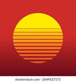 Sunset. Sun light background. Retro sun of 80s or 90s. Background for cyberpunk, disco of 80 s and sunrise in miami. Neon gradient graphic for summer logo