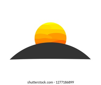 Sunset sun over island icon. Vector illustration