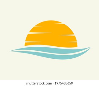 Sunset sun and sea icon. Sunset symbol. Vector illustration.