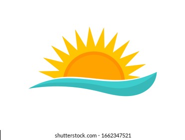 Sunset sun and sea wave summer icon. Vector illustration.