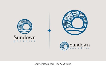 Sunset Sun wave Logo Template. Universal creative premium symbol. Vector illustration