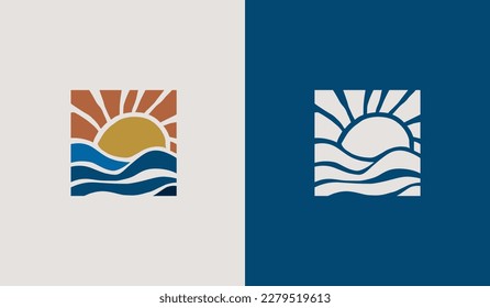 Sunset Sun wave Logo Template. Universal creative premium symbol. Vector illustration