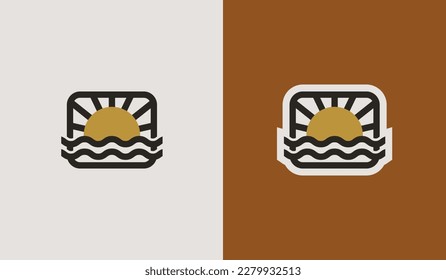 Sunset Sun wave Logo Template. Universal creative premium symbol. Vector illustration