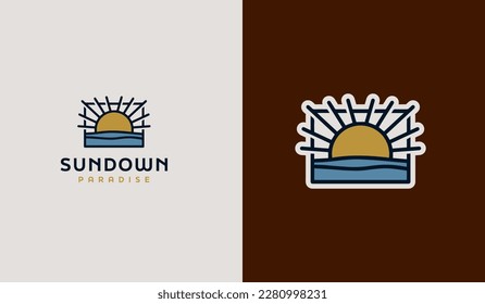 Sunset Sun wave Logo Template. Universal creative premium symbol. Vector illustration