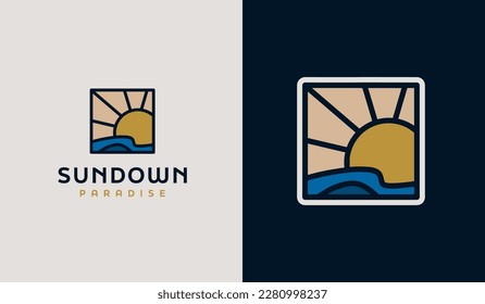 Sunset Sun wave Logo Template. Universal creative premium symbol. Vector illustration