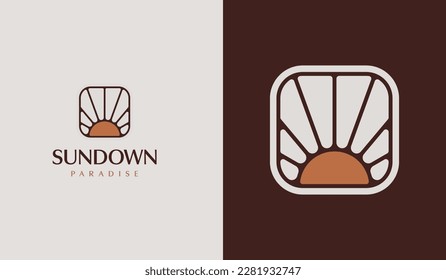 Sunset Sun wave Logo Template. Universal creative premium symbol. Vector illustration