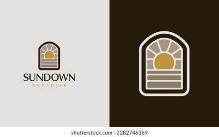 Sunset Sun wave Logo Template. Universal creative premium symbol. Vector illustration