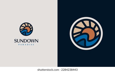 Plantilla de logotipo de ondas solares. Símbolo universal creativo premium. Ilustración del vector
