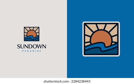 Sunset Sun wave Logo Template. Universal creative premium symbol. Vector illustration