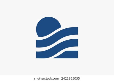 Sunset Sun wave Logo Template. Universal creative premium symbol of Sea, Ocean, Splash. Vacation, Tourism, Holiday Design Branding, Business, Company, Corporate Logotype Vector Design Logo Concept.