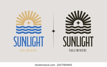 Sunset Sun Wave Logo Template. Universal creative premium symbol. Vector illustration. Creative Minimal design template. Symbol for Corporate Business Identity