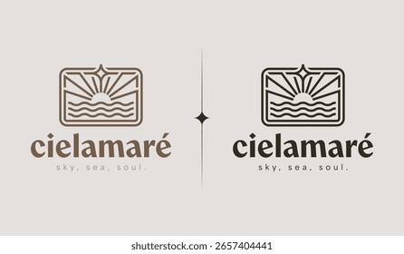 Sunset Sun Wave Logo Plantilla. Símbolo creativo premium universal. Ilustración vectorial. Plantilla de diseño minimalista creativa. Símbolo de la identidad empresarial Corporativa