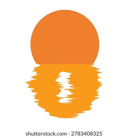 Sunset of sundown with a sun reflection in the water. Dawn or dusk sun icon with a water reflections