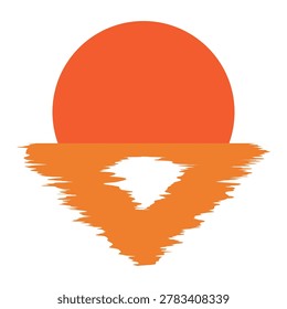 Sunset of sundown with a sun reflection in the water. Dawn or dusk sun icon with a water reflections