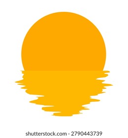 Sunset of sundown with a sun reflection in the water. Dawn or dusk sun icon with a water reflections