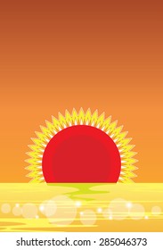 Sunset or sunrise above the sea in vector for background.