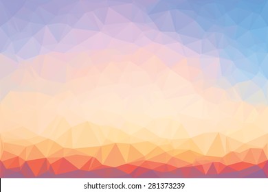 Sunset sunrise abstract geometric triangulation low poly vector design graphic background.