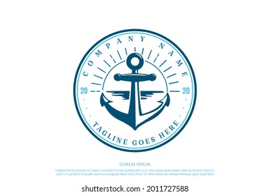 Sunset Sunrise Anchor Boat Ship Navy Nautical Yacht Logo Design Vector