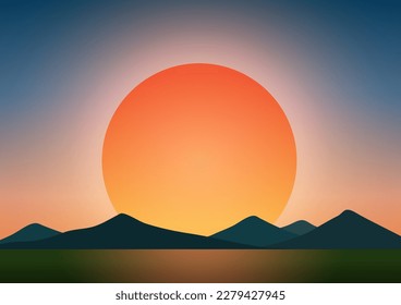 Sunset or Sunrise  Background with Beautiful Mountain Landscape. Vector Illustration.