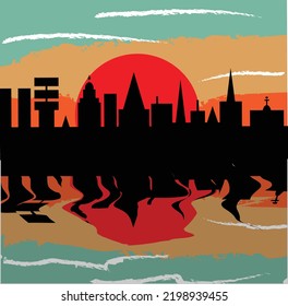 Sunset Sunrise Cityscape Vector Illustration