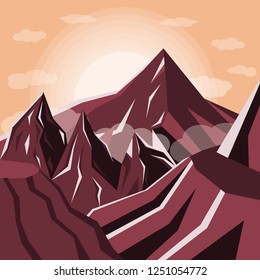 Sunset sunrise clouds mountains vector illustration