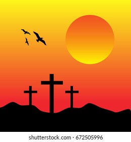 Sunset or sunrise with cross