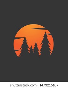 Sunset or sunrise design with black background.