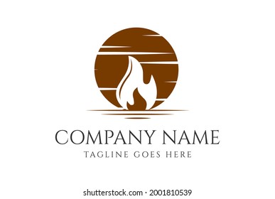 Sunset Sunrise Flame Fire Bonfire for Camp Sport or Energy Logo Design Vector