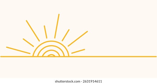 Sunset, Sunrise, Golden Rays, Simple Line Art, Minimalist Design, Yellow Sun, Bright Dawn, Horizon Line, Sun
