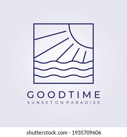 sunset sunrise hawaii resort paradise logo vector illustration design
