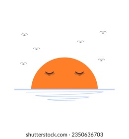 Sunset or sunrise at the horizon of sea concept of nothing here yet empty state illustration
